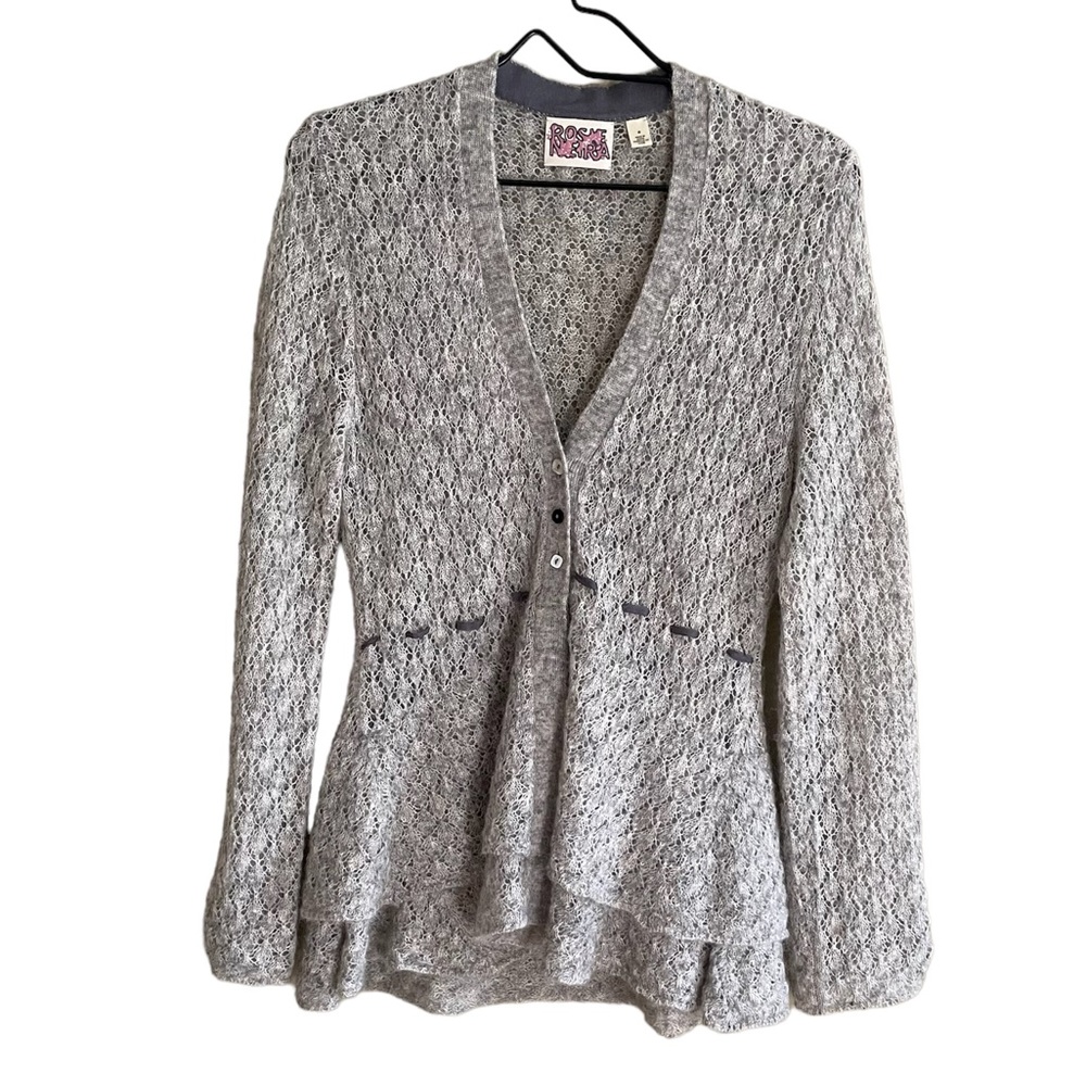 Romantic Lace-Texture Gray Cardigan Sweater